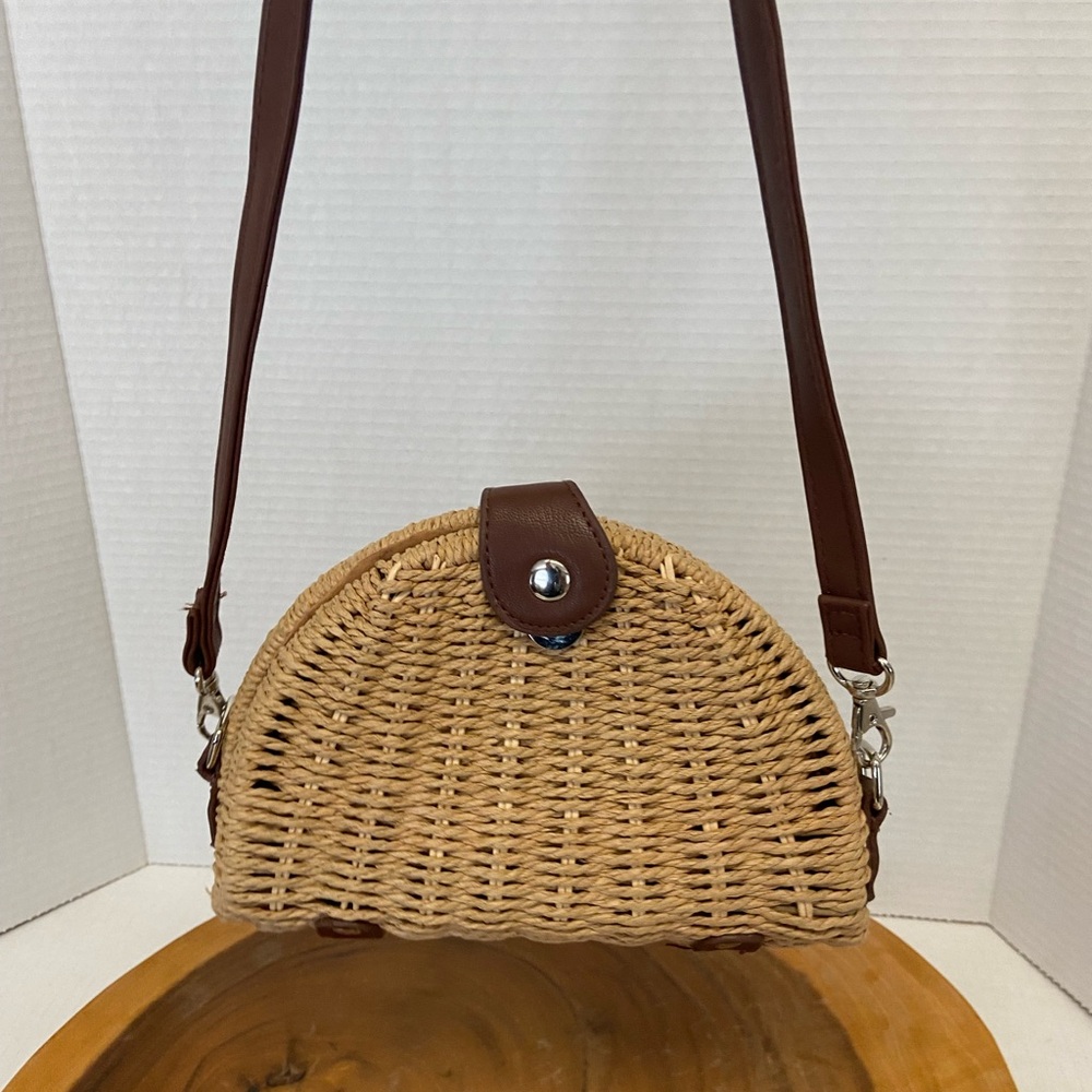 White House Black Market Half Moon Woven Basket Shoulder Bag